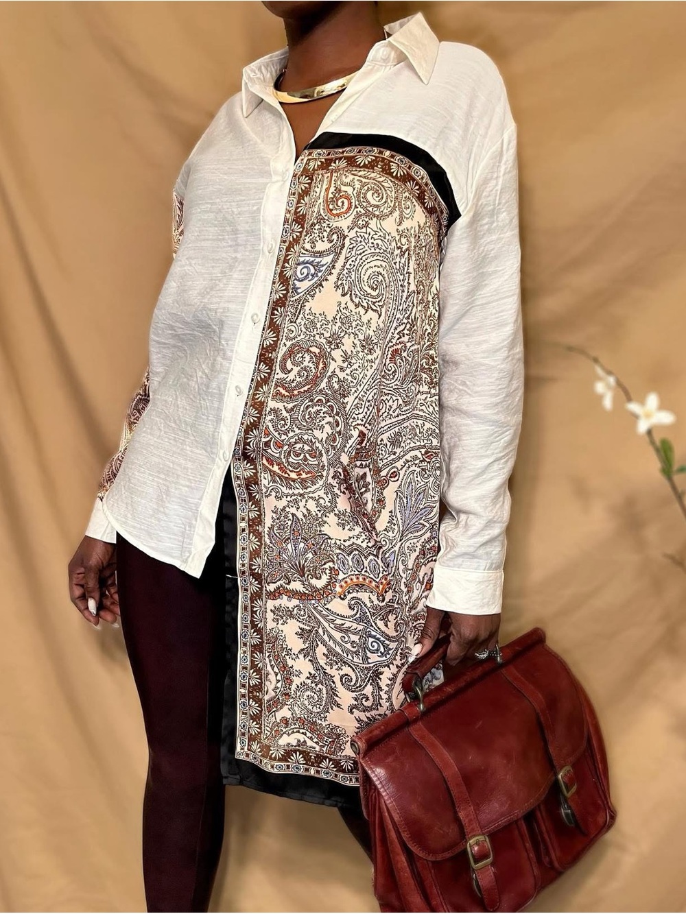 NWT Boutique Paisley Asymmetrical Button-Down Tunic Top